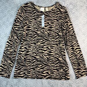 NWT Chico’s Zebra Print Women’s Size 0 (Small) Blouse Long Sleeve Dressy Top